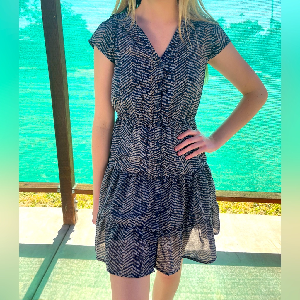 “Charlotte Russe” Ladies Blue & Tan Button-Up Dress, Size Xs